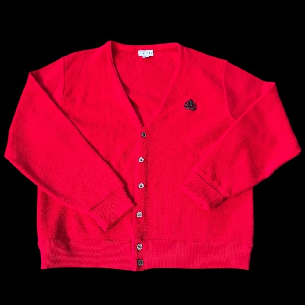 Vintage Izod Sweater Cardigan 100% Acrylic Rockabilly Men Size Large Tall EUC